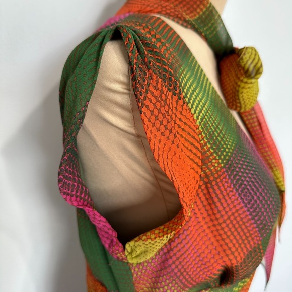 BcbgMaxazaria Silk Knee Length Dress Neck Tie Diamond - Picture 5 of 16